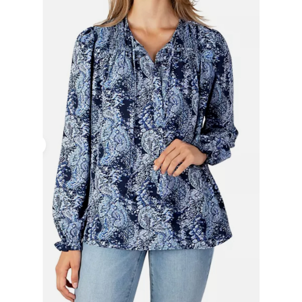 Joie Blue Parisian Paisley Peasant Top Size Large